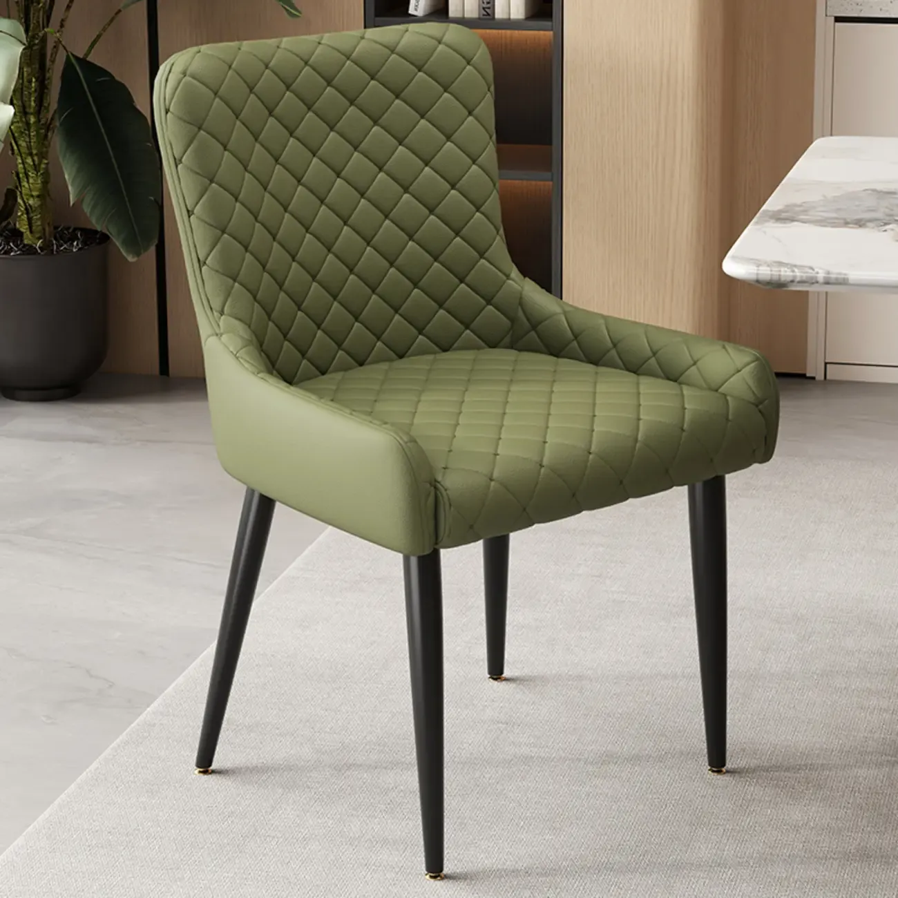 contemporary Upholstered Low Back Chenille Dining Chairs Image - 11