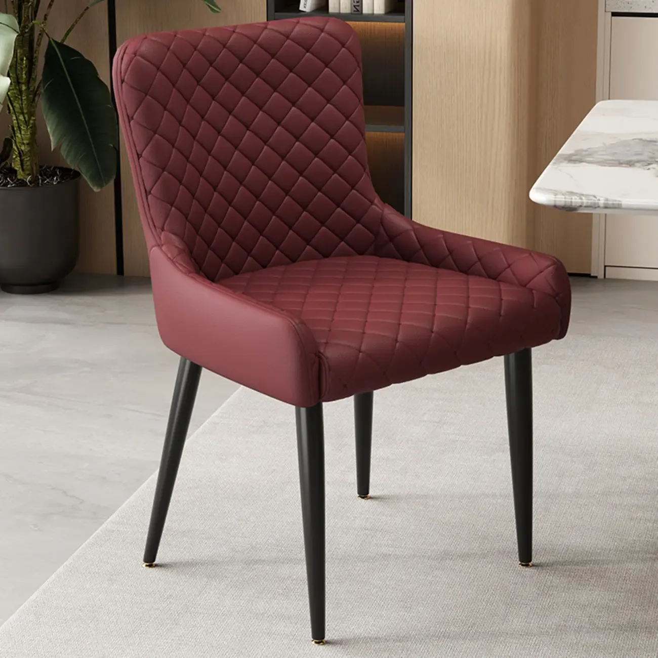 contemporary Upholstered Low Back Chenille Dining Chairs Image - 13