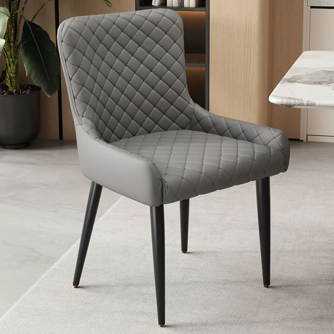contemporary Upholstered Low Back Chenille Dining Chairs Image - 16