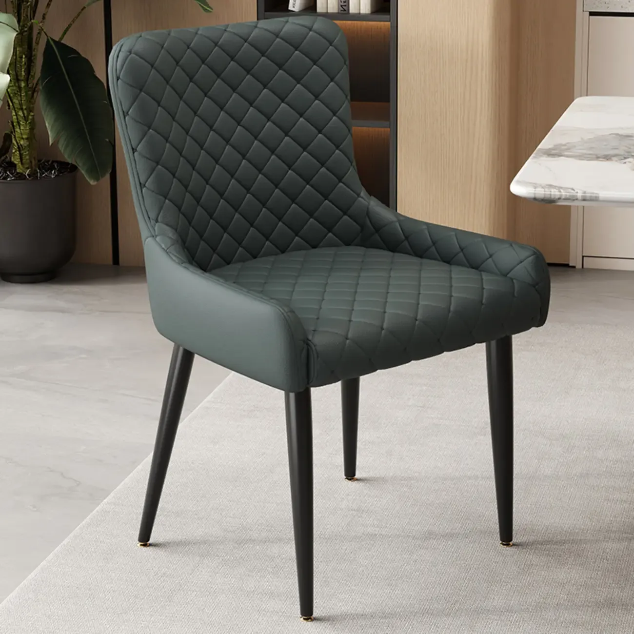 contemporary Upholstered Low Back Chenille Dining Chairs Image - 17
