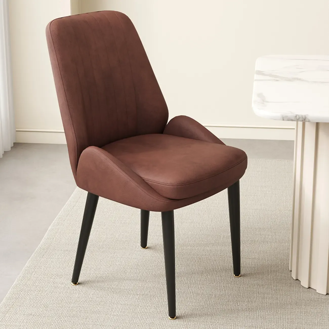 contemporary Upholstered Low Back Chenille Dining Chairs Image - 23