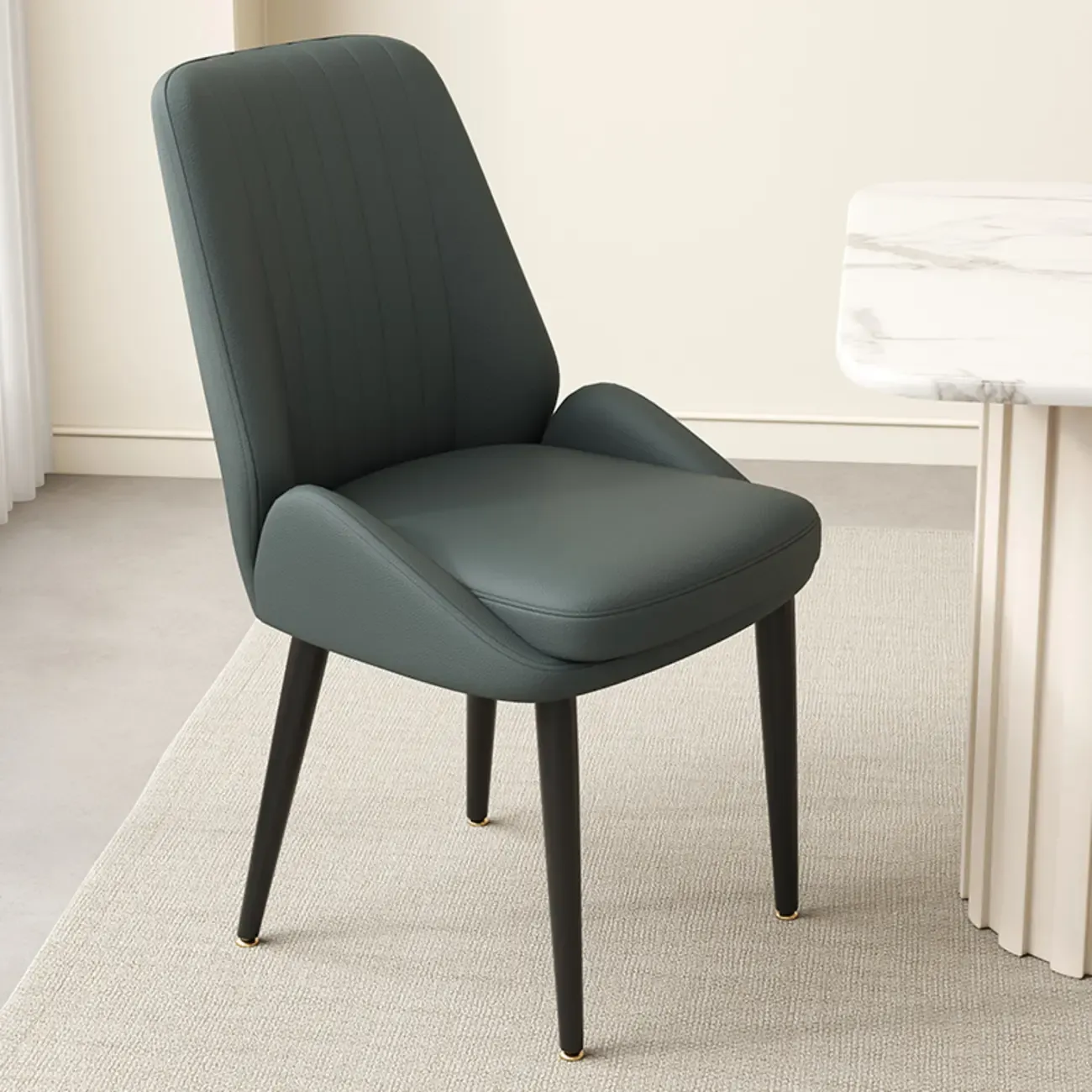 contemporary Upholstered Low Back Chenille Dining Chairs Image - 25