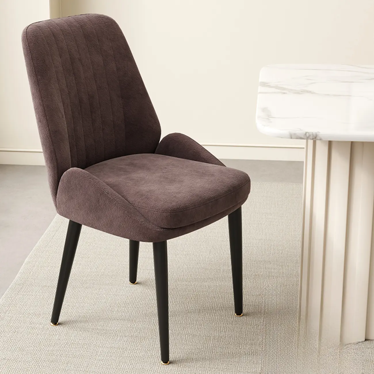 contemporary Upholstered Low Back Chenille Dining Chairs Image - 27 | homeyfad