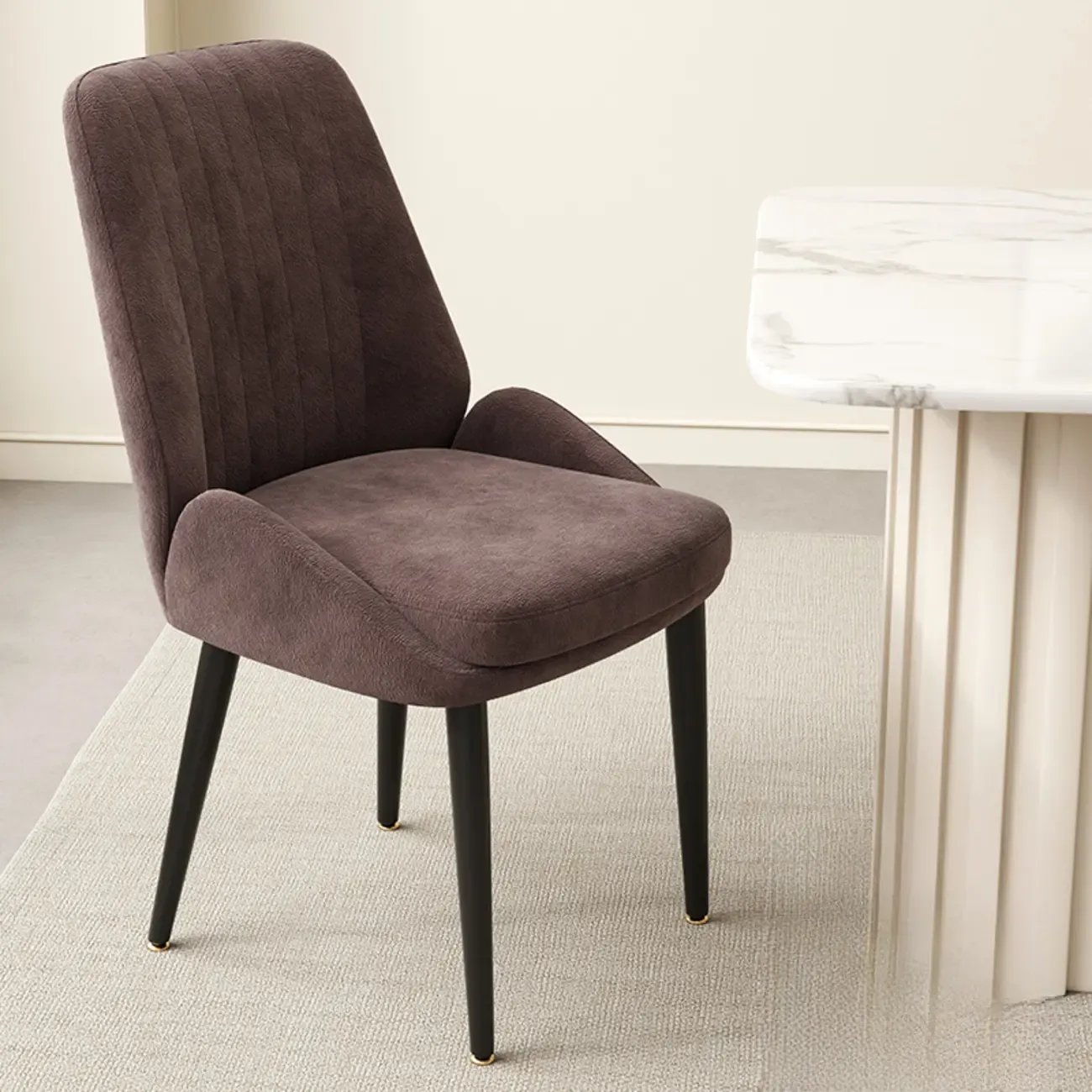 contemporary Upholstered Low Back Chenille Dining Chairs Image - 27