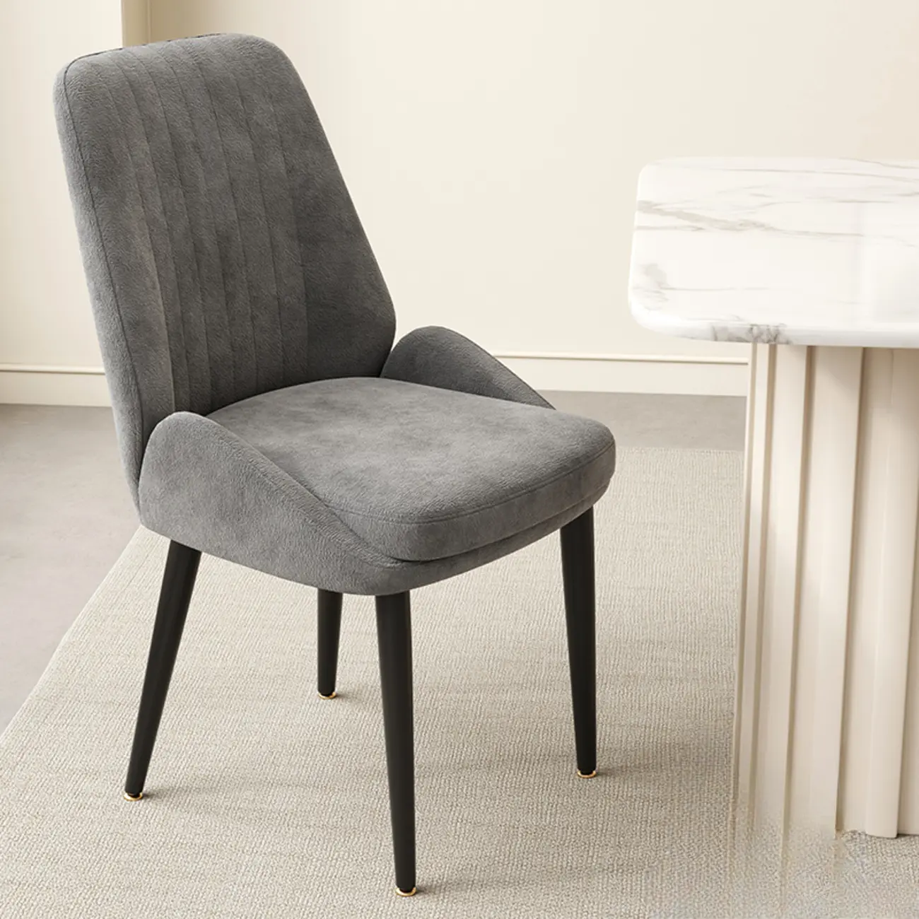contemporary Upholstered Low Back Chenille Dining Chairs Image - 30 | homeyfad