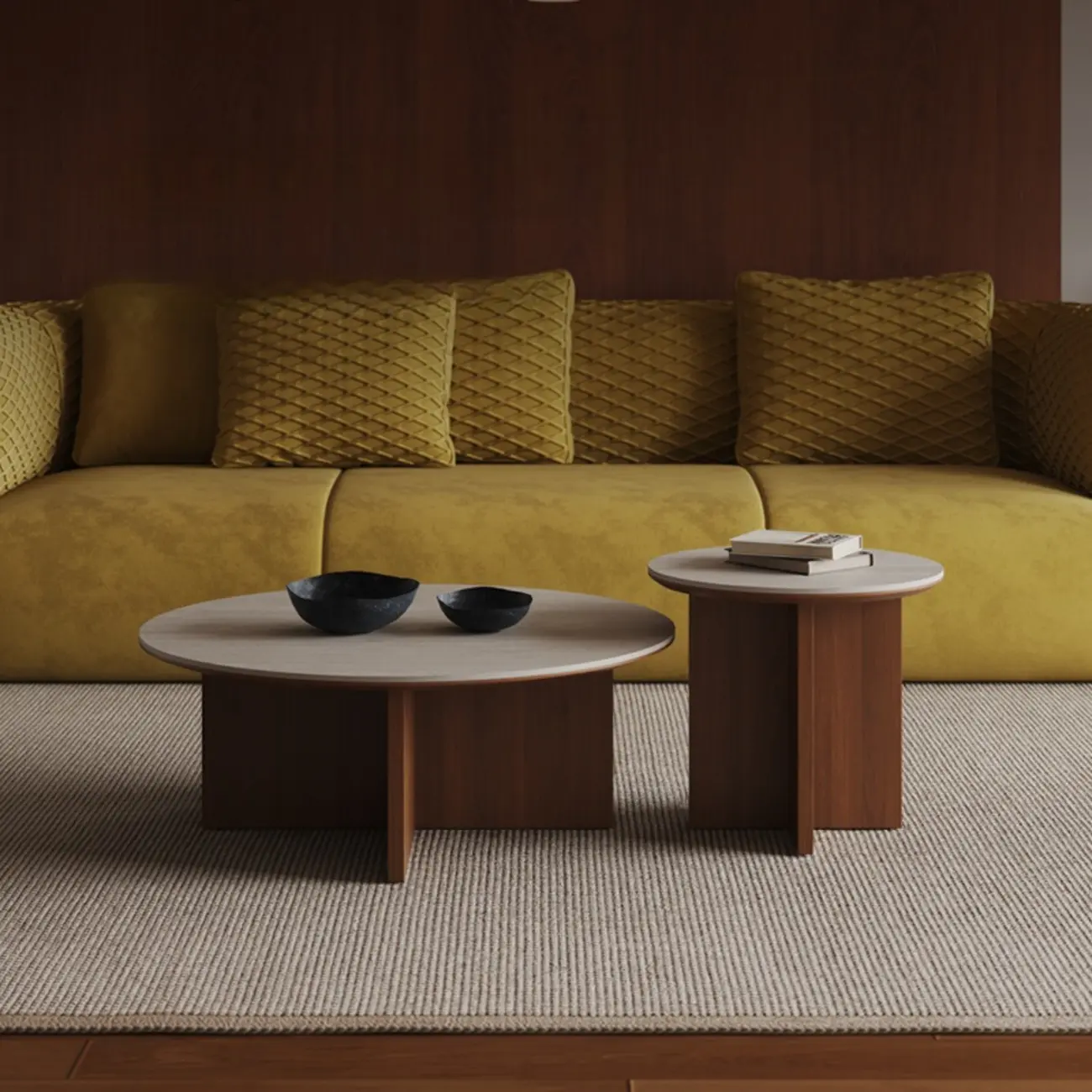 Contemporary Wood Pedestal Coffee Table Travertine Stone Top Image - 3 | homeyfad