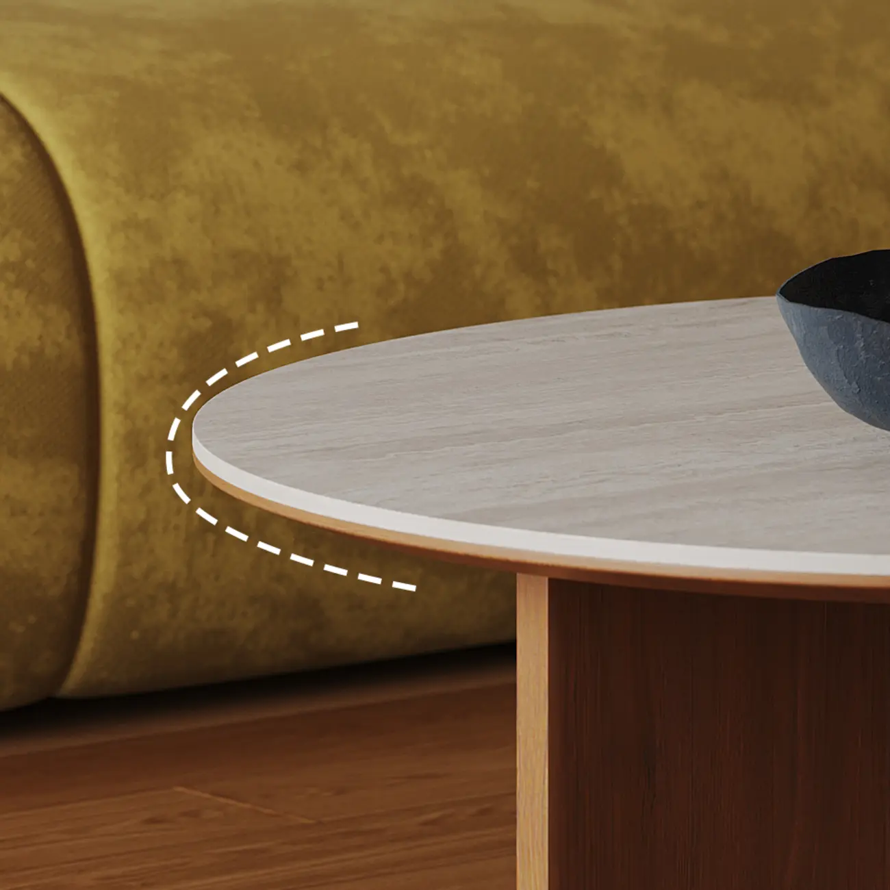 Contemporary Wood Pedestal Coffee Table Travertine Stone Top Image - 5 | homeyfad