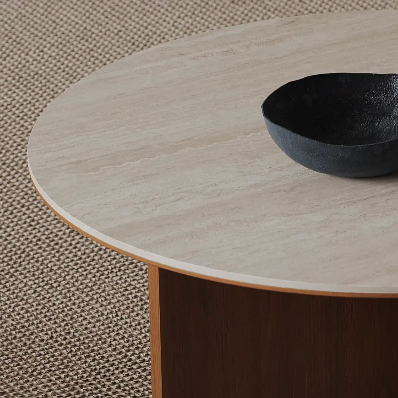 Contemporary Wood Pedestal Coffee Table Travertine Stone Top Image - 6 | homeyfad