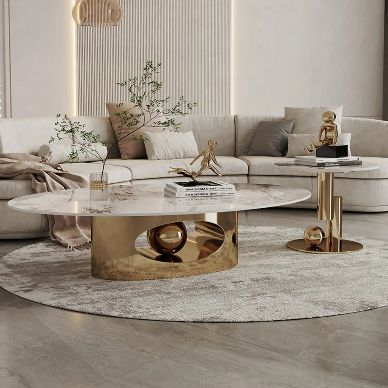 Glam Luxury Oval Sintered Stone Top Nesting Coffee Table Image - 1 | homeyfad
