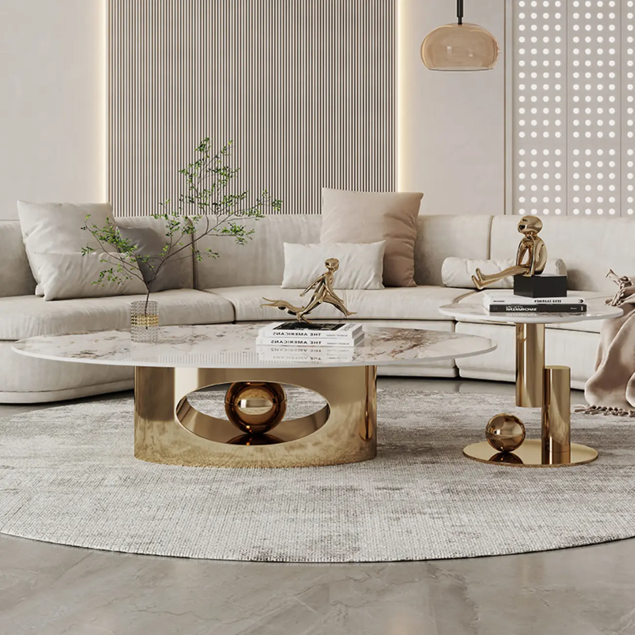 Glam Luxury Oval Sintered Stone Top Nesting Coffee Table Image - 2 | homeyfad