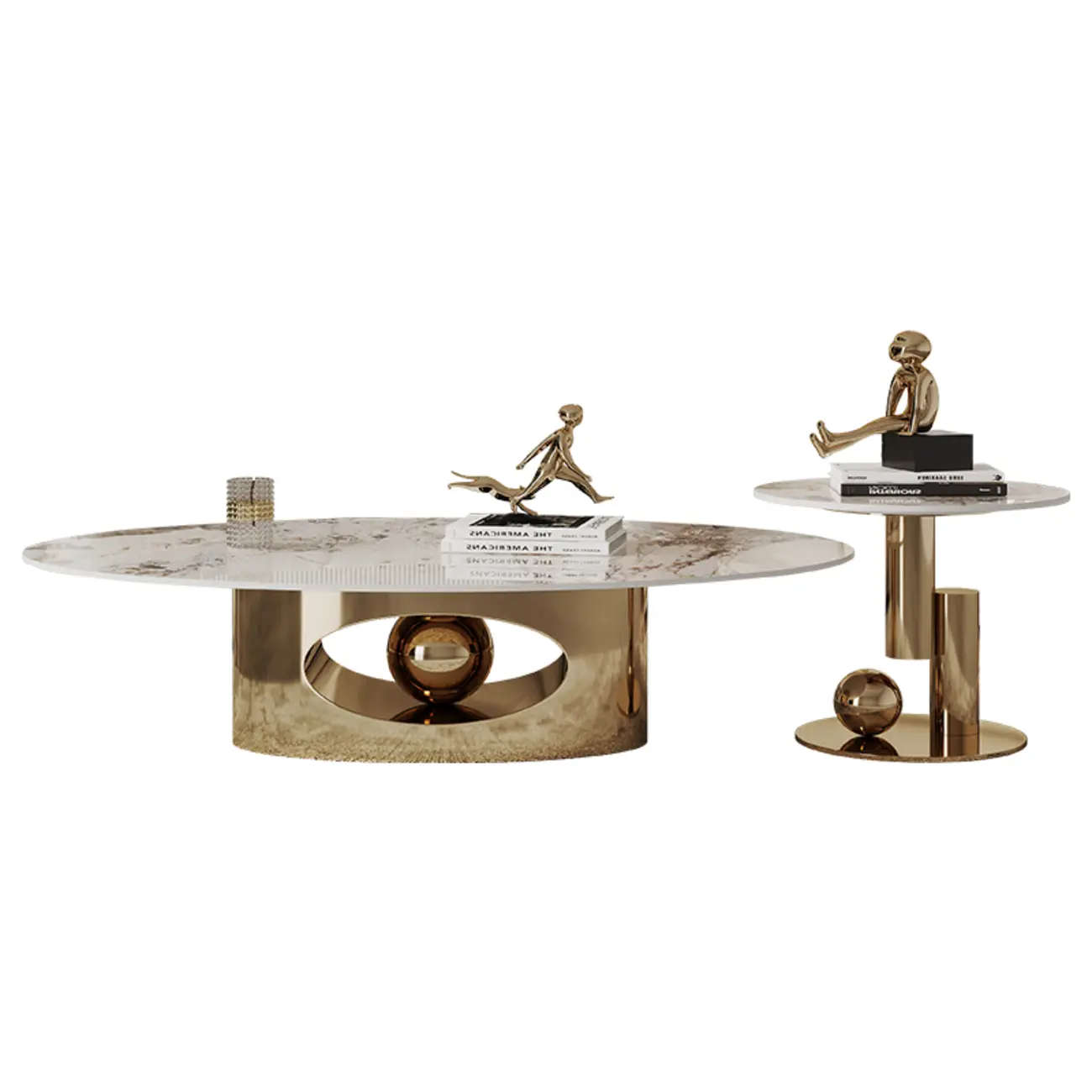 Glam Luxury Oval Sintered Stone Top Nesting Coffee Table Image - 6 | homeyfad