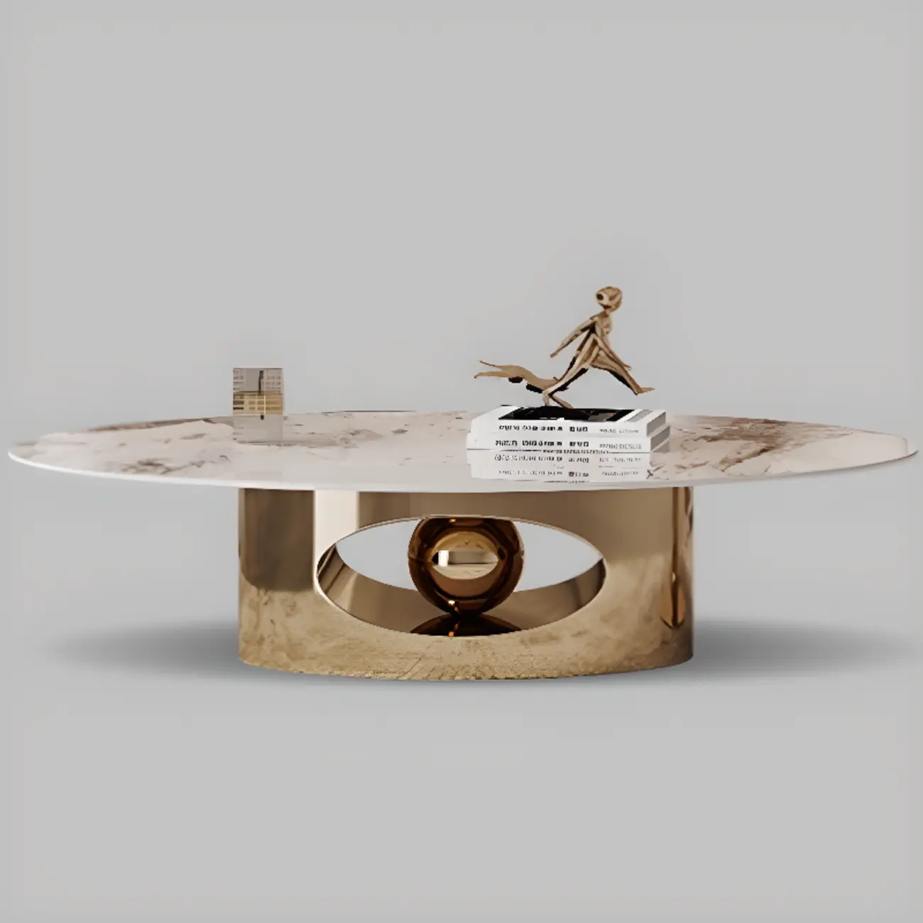 Glam Luxury Oval Sintered Stone Top Nesting Coffee Table Image - 7 | homeyfad