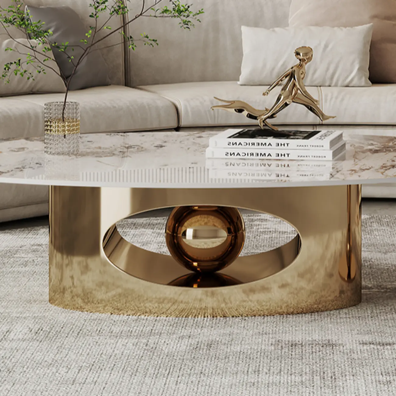 Glam Luxury Oval Sintered Stone Top Nesting Coffee Table Image - 8 | homeyfad
