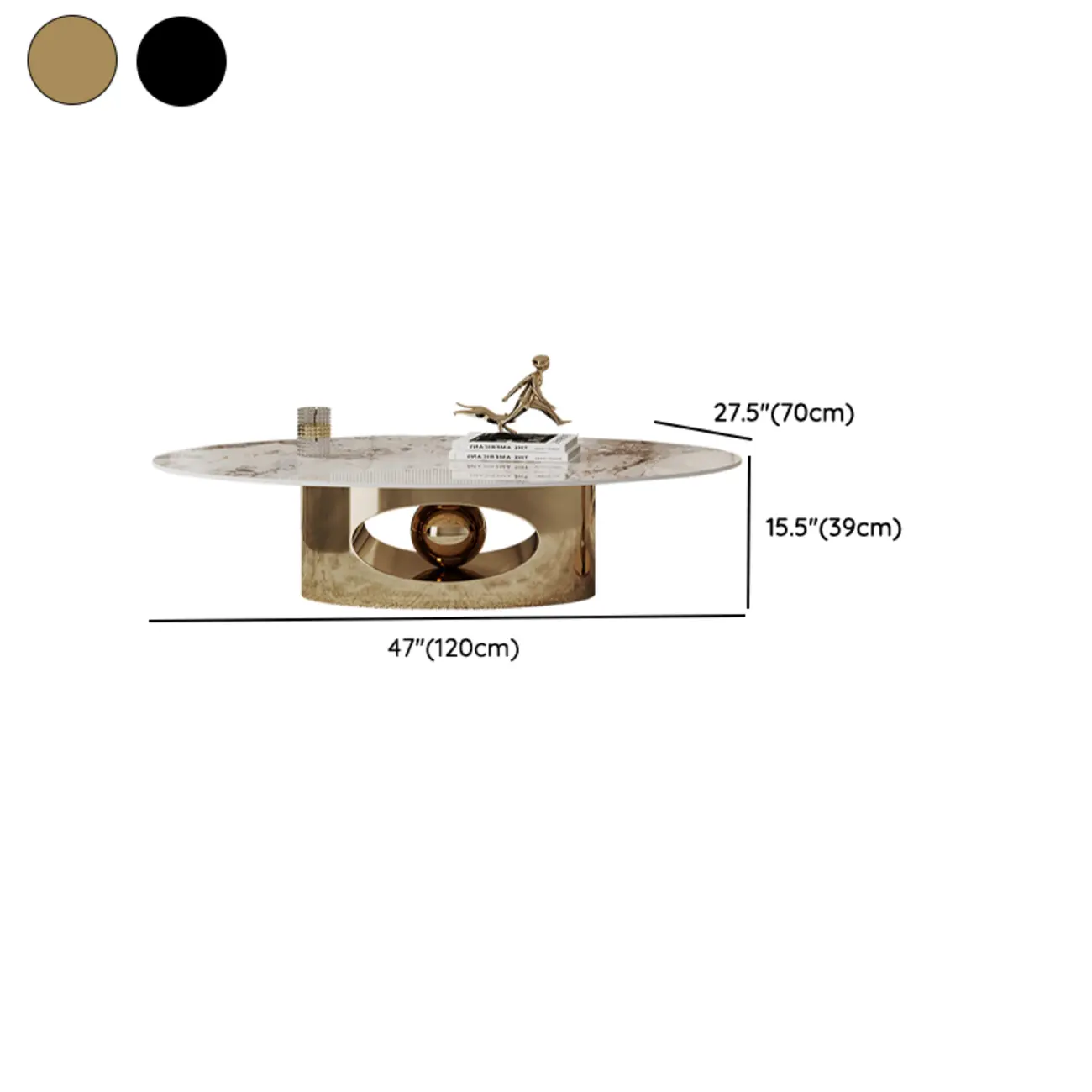 Glam Luxury Oval Sintered Stone Top Nesting Coffee Table #size | homeyfad