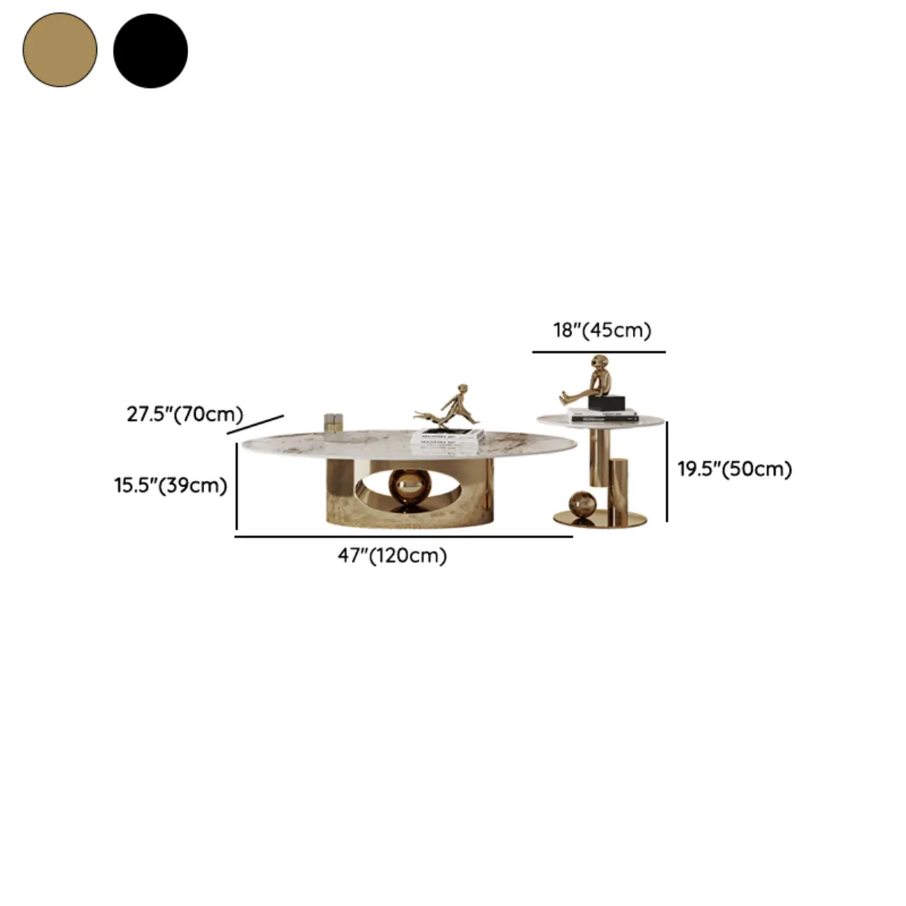 Glam Luxury Oval Sintered Stone Top Nesting Coffee Table Image - 13 | homeyfad