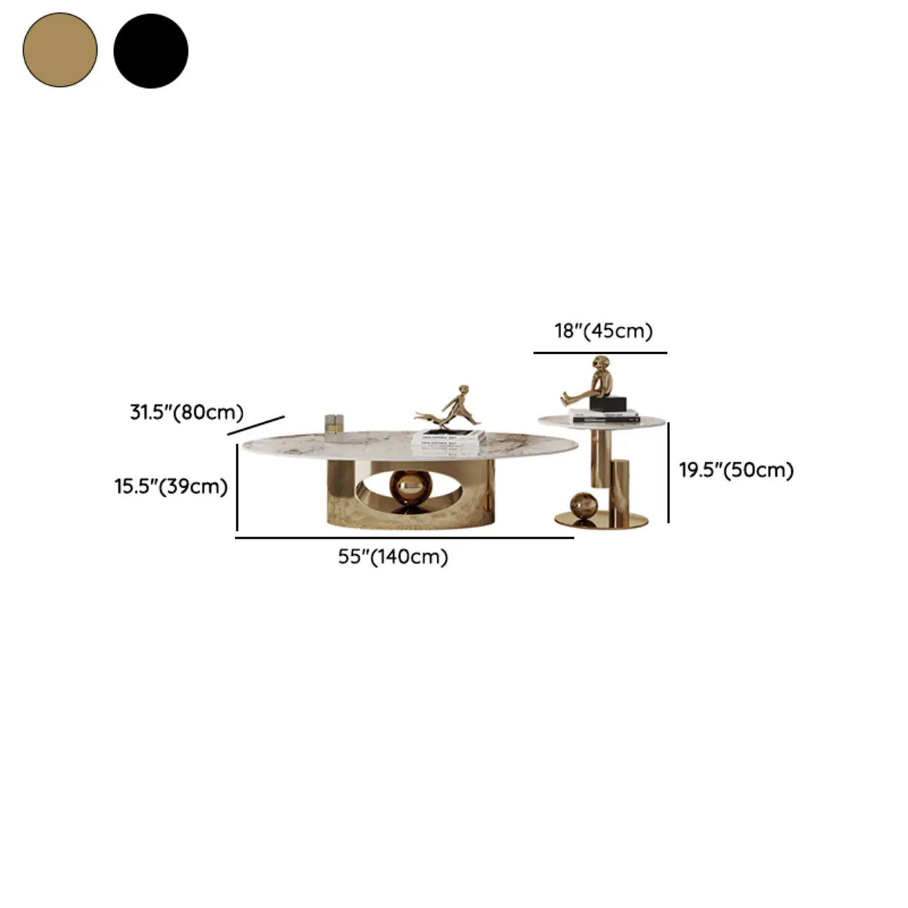 Glam Luxury Oval Sintered Stone Top Nesting Coffee Table Image - 15 | homeyfad