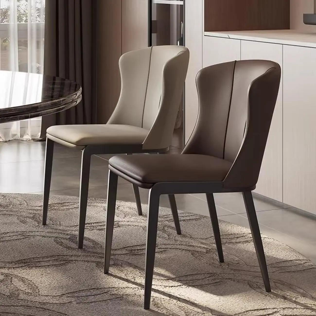 Contemporary Wingback Faux Leather Dining Chairs Image - 2 | homeyfad