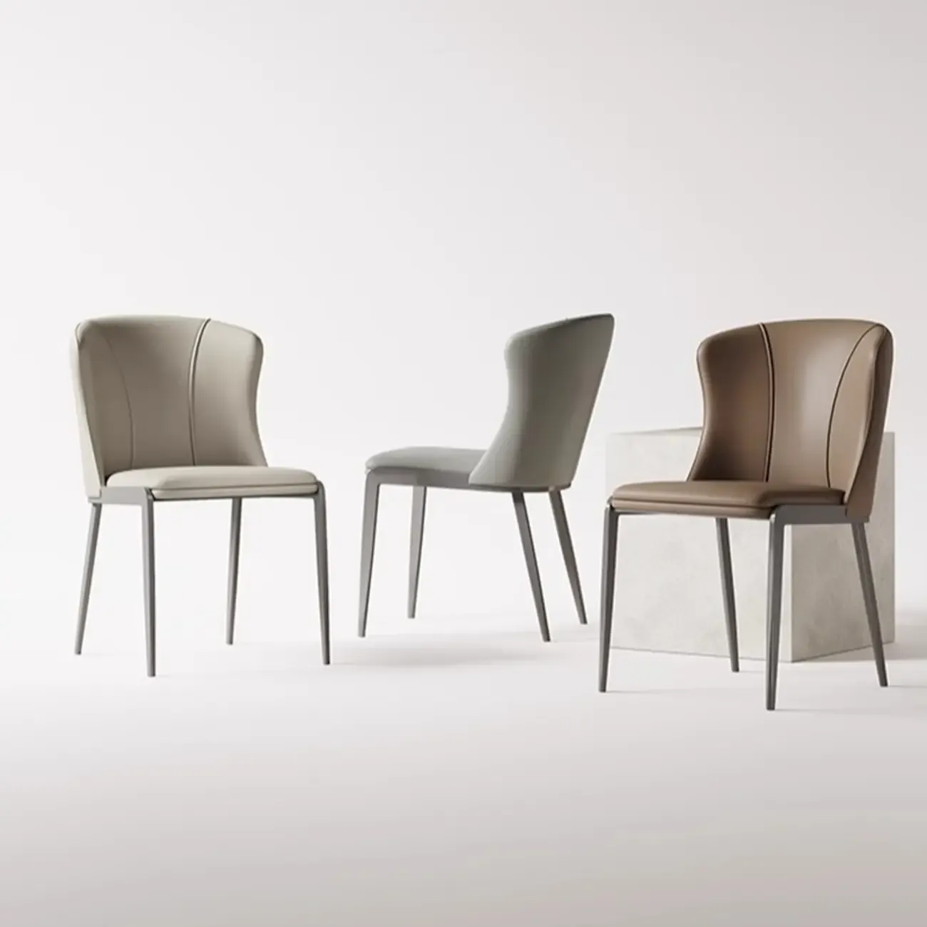 Contemporary Wingback Faux Leather Dining Chairs Image - 4