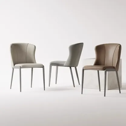 Contemporary Wingback Faux Leather Dining Chairs Image - 4