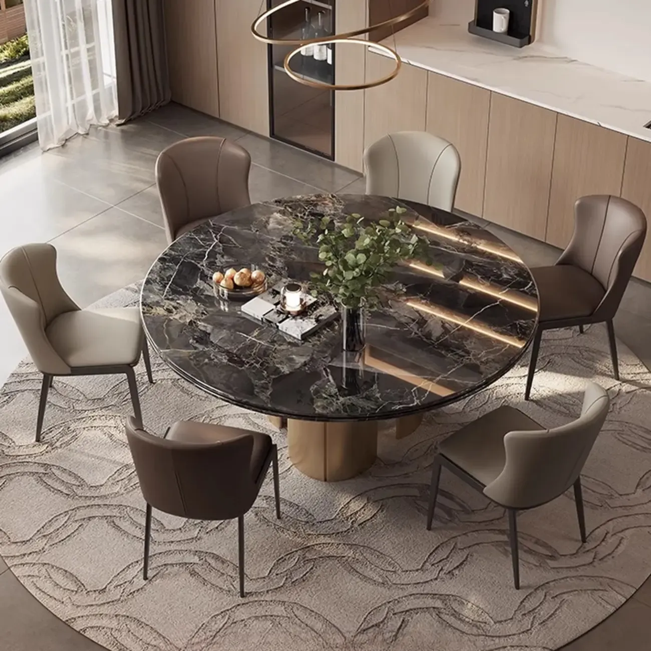 Contemporary Wingback Faux Leather Dining Chairs Image - 3