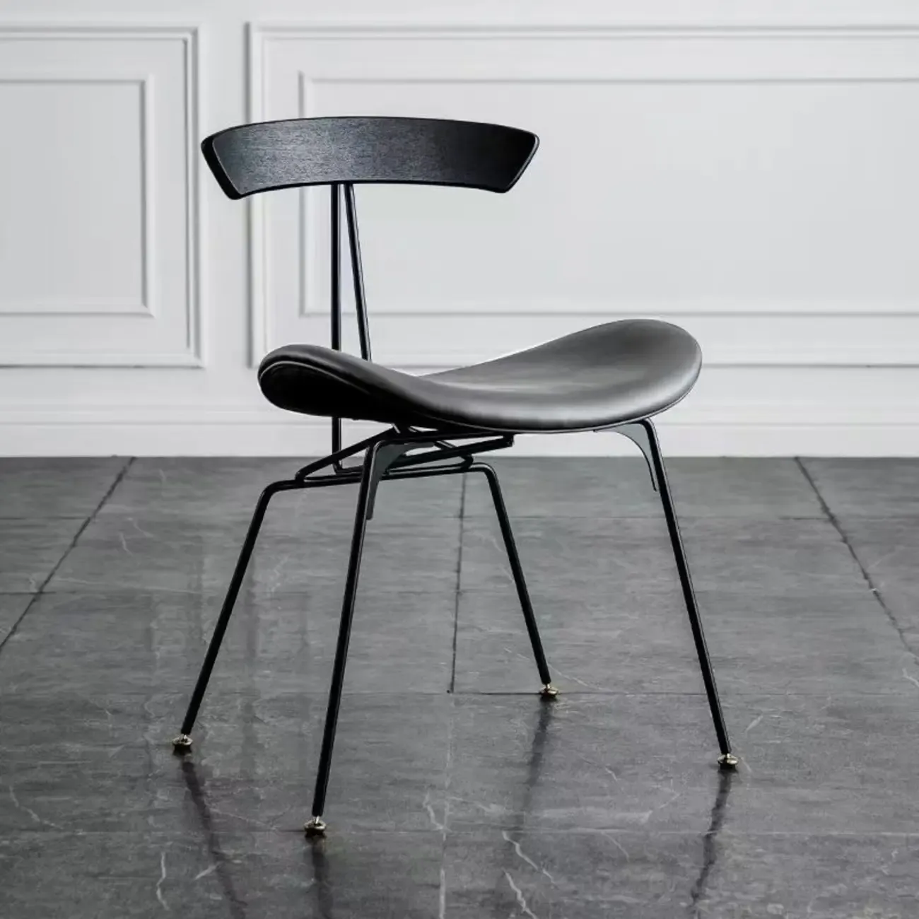 Modern Low Back Curved Faux Leather Armless Dining Chair Image - 4