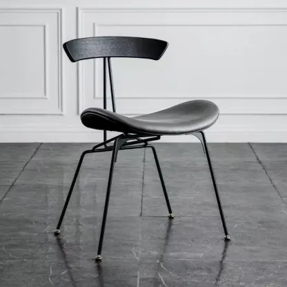 Modern Low Back Curved Faux Leather Armless Dining Chair Image - 4