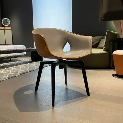 Mid-century Modern Swivel Dining Chairs Curved Low Back Image - 7