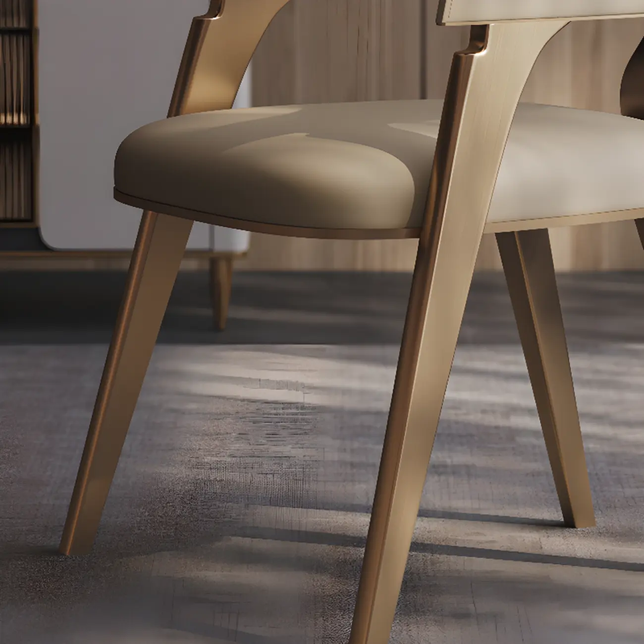 Modern Genuine Leather Champagne Gold Dining Room Arm Chair Image - 5 | homeyfad