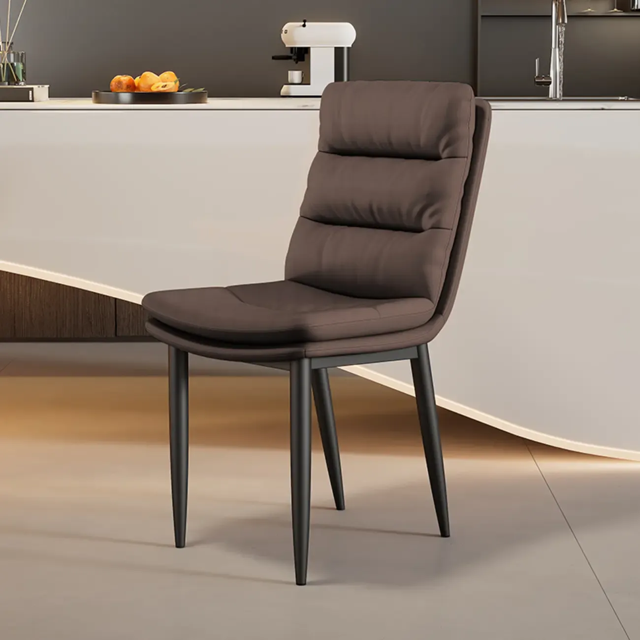Modern Channel Tufting Upholstered Faux Leather Dining Chair Image - 9