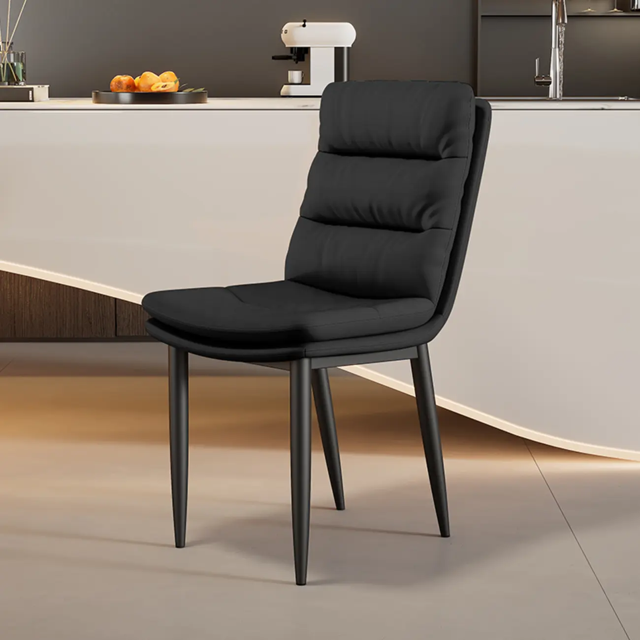 Modern Channel Tufting Upholstered Faux Leather Dining Chair Image - 11 | homeyfad