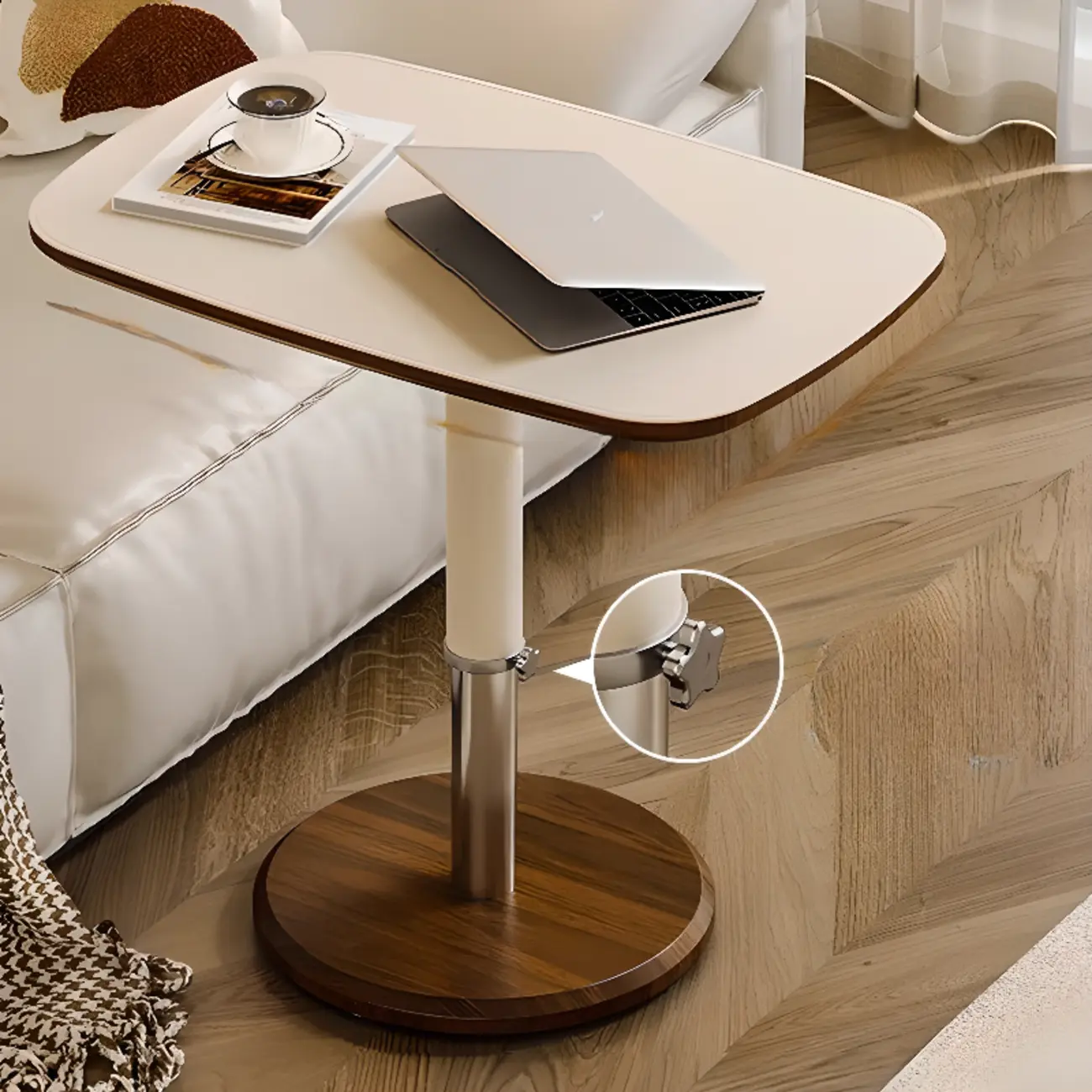 Adjustable Height Minimalist Leather Top Swivel Side Table Image - 1 | homeyfad