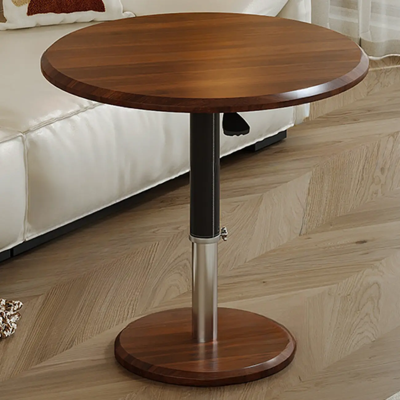 Adjustable Height Minimalist Leather Top Swivel Side Table Image - 2 | homeyfad