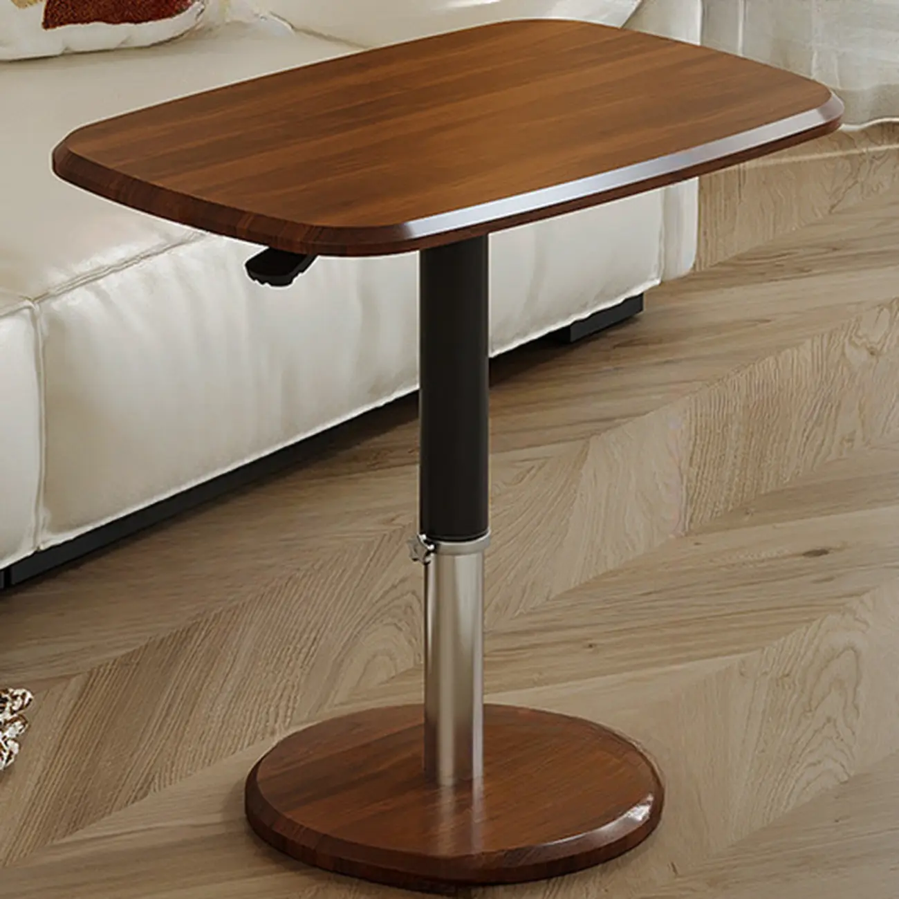 Adjustable Height Minimalist Leather Top Swivel Side Table Image - 3 | homeyfad
