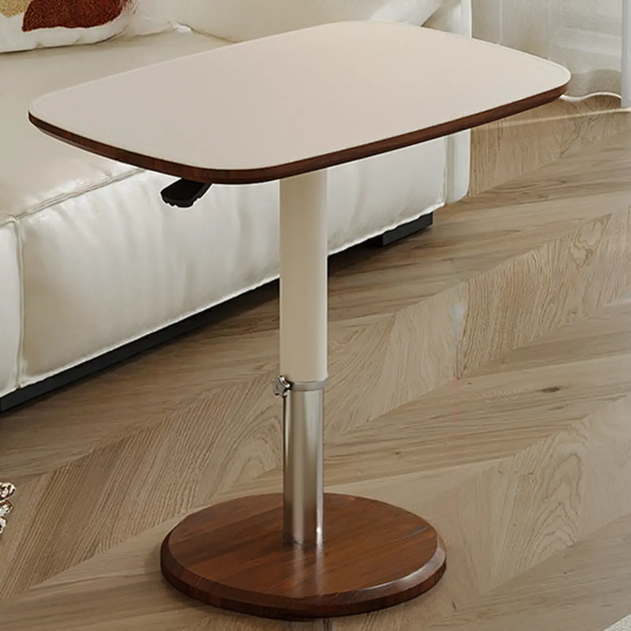 Adjustable Height Minimalist Leather Top Swivel Side Table Image - 4 | homeyfad