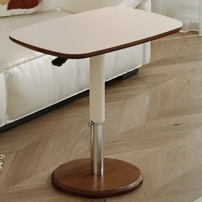 Adjustable Height Minimalist Leather Top Swivel Side Table Image - 4