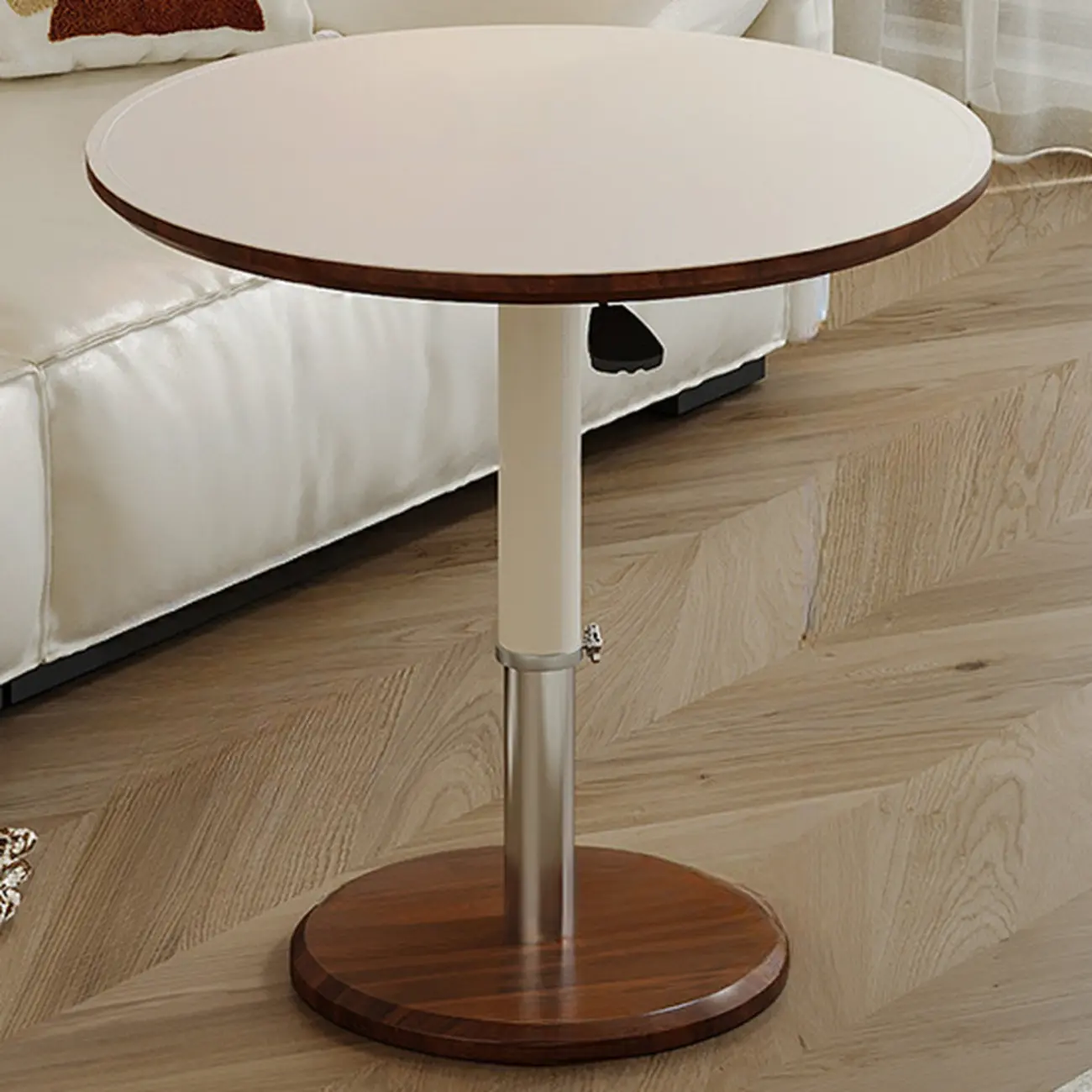 Adjustable Height Minimalist Leather Top Swivel Side Table Image - 5 | homeyfad