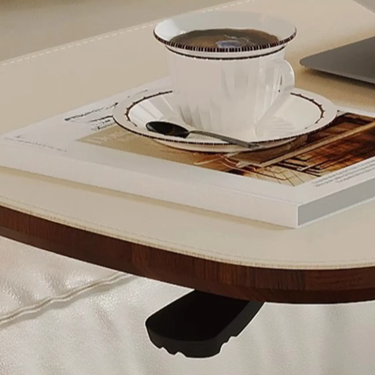 Adjustable Height Minimalist Leather Top Swivel Side Table Image - 8 | homeyfad