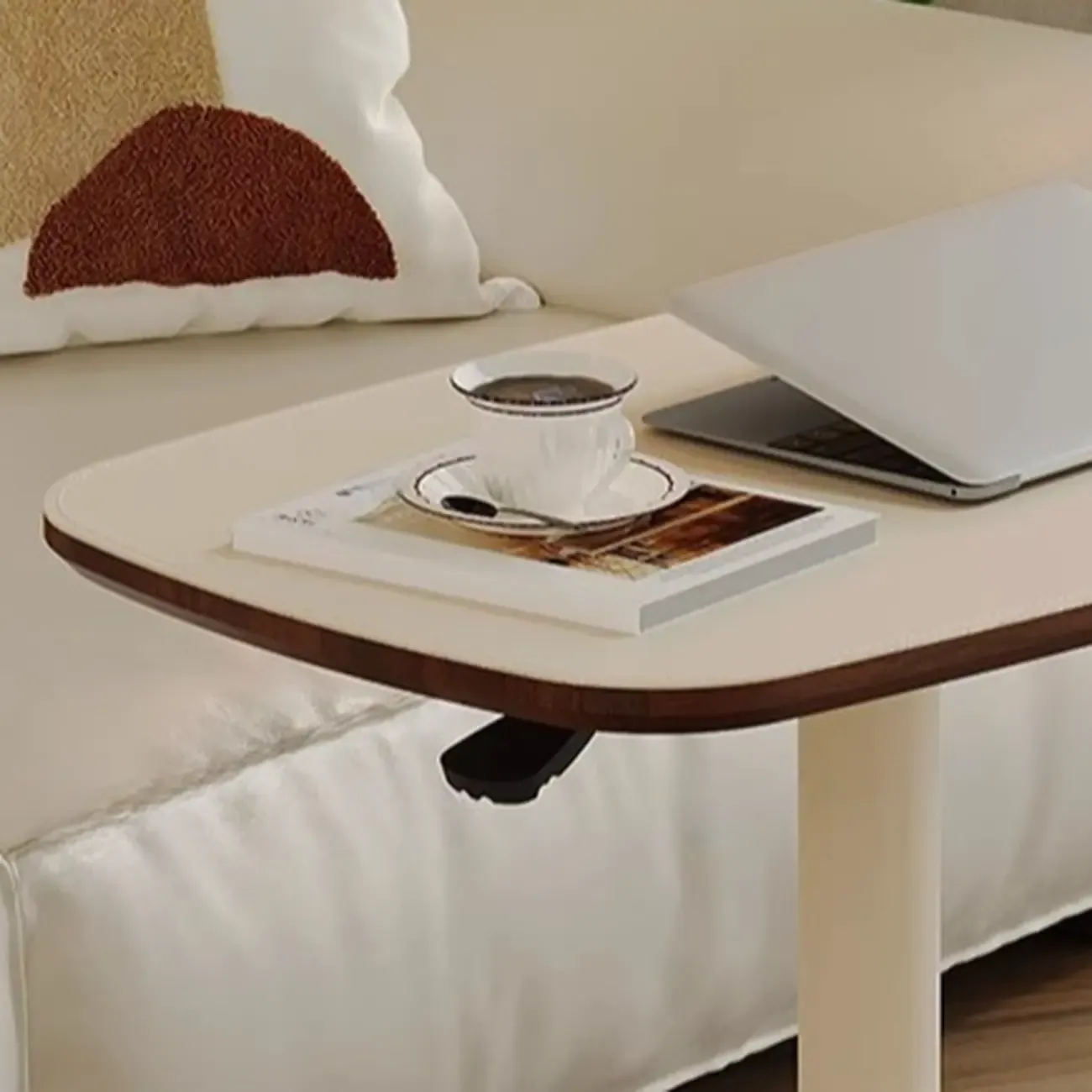 Adjustable Height Minimalist Leather Top Swivel Side Table Image - 9