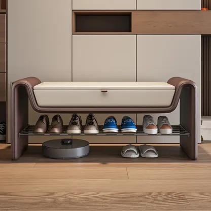 Brown Upholstered Entryway Bench With Storage Seat Image - 2