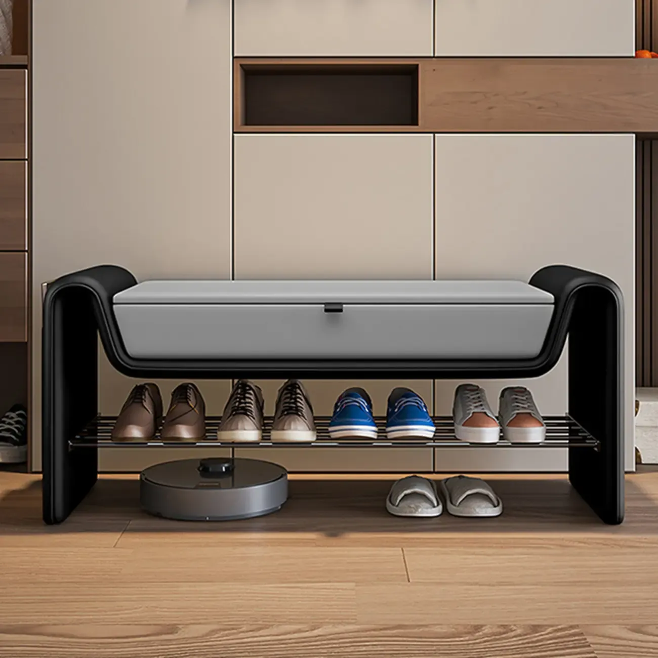 Brown Upholstered Entryway Bench With Storage Seat Image - 3