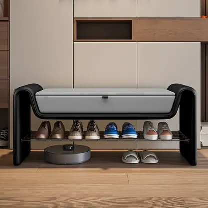 Brown Upholstered Entryway Bench With Storage Seat Image - 3