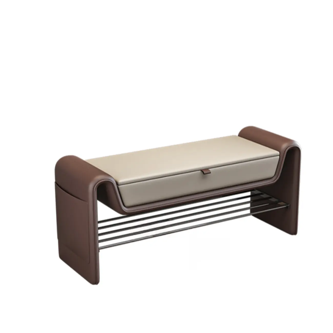 Brown Upholstered Entryway Bench With Storage Seat Image - 4 | homeyfad