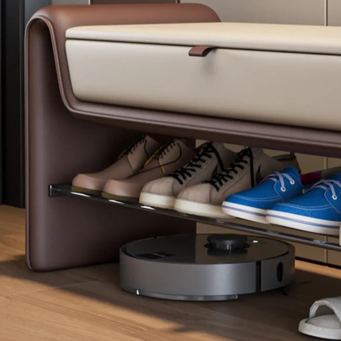 Brown Upholstered Entryway Bench With Storage Seat Image - 5