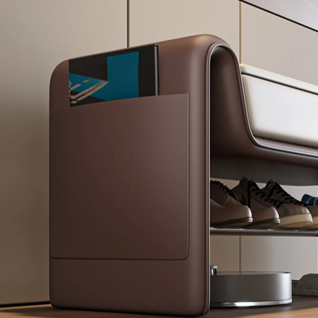 Brown Upholstered Entryway Bench With Storage Seat Image - 6 | homeyfad