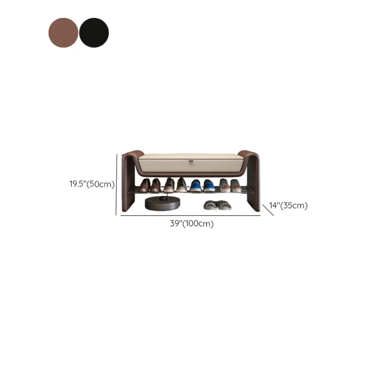 Brown Upholstered Entryway Bench With Storage Seat #size