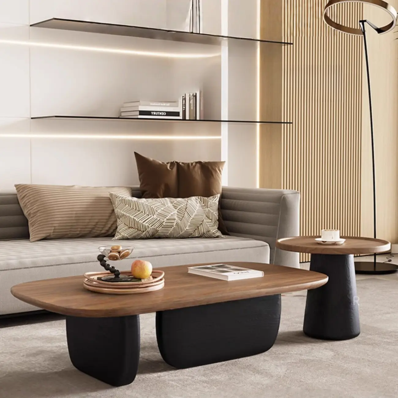 Contemporary Wooden Double Pedestal Nesting Coffee Table Image - 1 | homeyfad