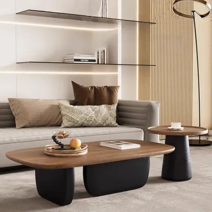 Contemporary Wooden Double Pedestal Nesting Coffee Table Image - 1