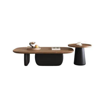 Contemporary Wooden Double Pedestal Nesting Coffee Table Image - 7