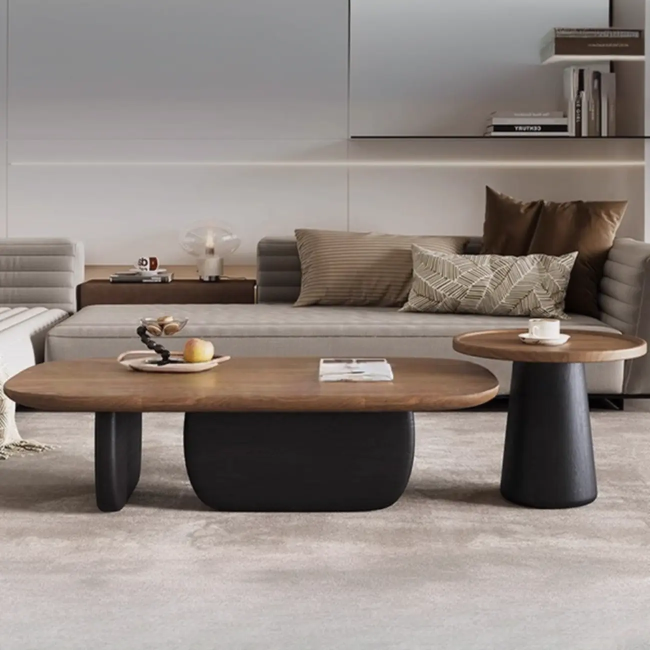 Contemporary Wooden Double Pedestal Nesting Coffee Table Image - 2 | homeyfad