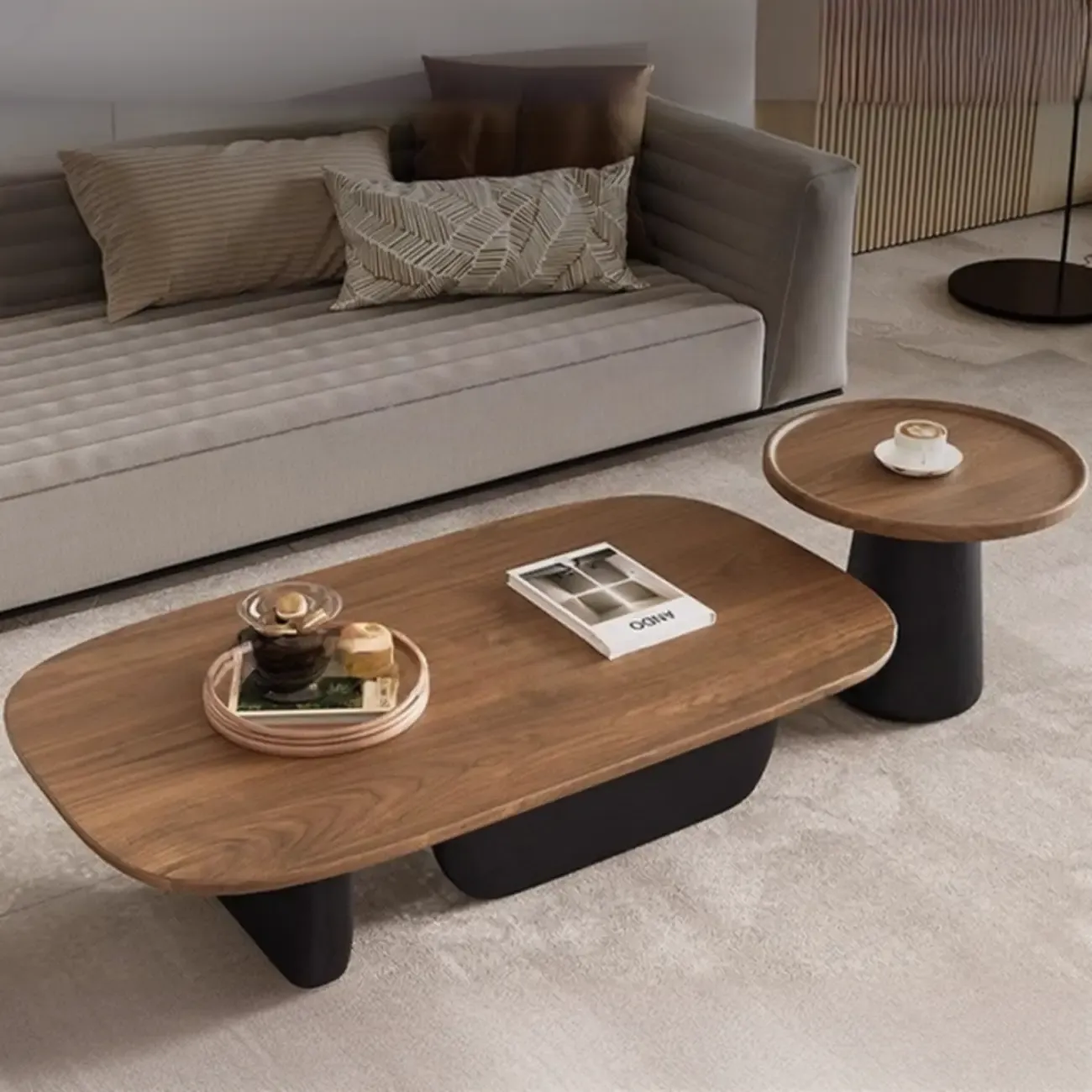Contemporary Wooden Double Pedestal Nesting Coffee Table Image - 3